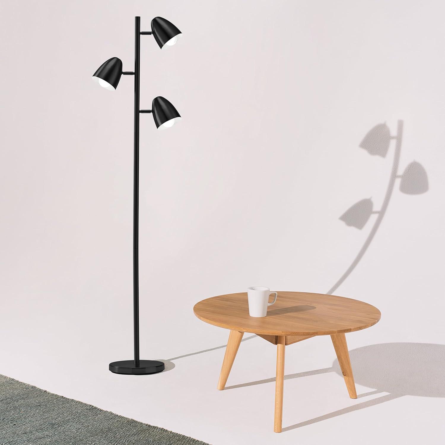 Brightech Jacob 64" Modern 3-Light Adjustable LED Floor Lamp with Black Finish and Metal Cone Shades, Bulbs Included