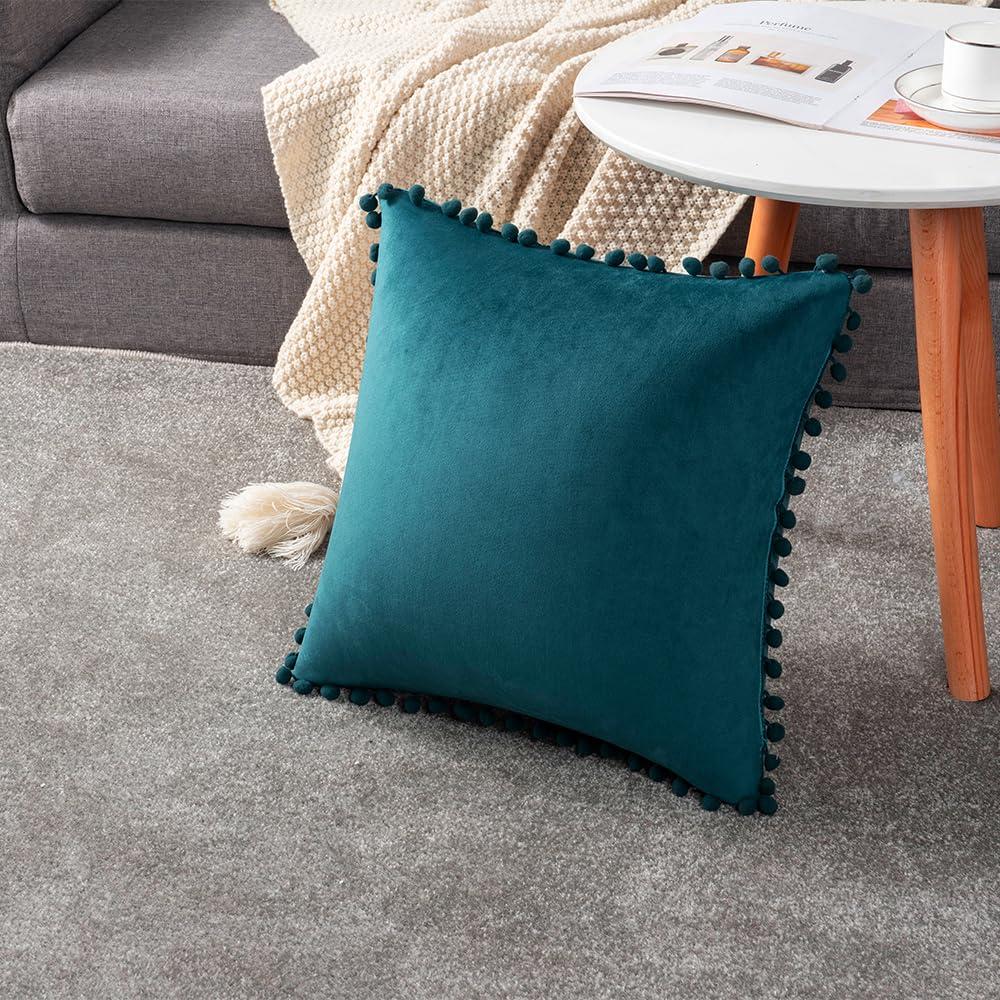 Deconovo Deconovo Pom-poms Velvet Reversible Pillow Cover (Set of 2)