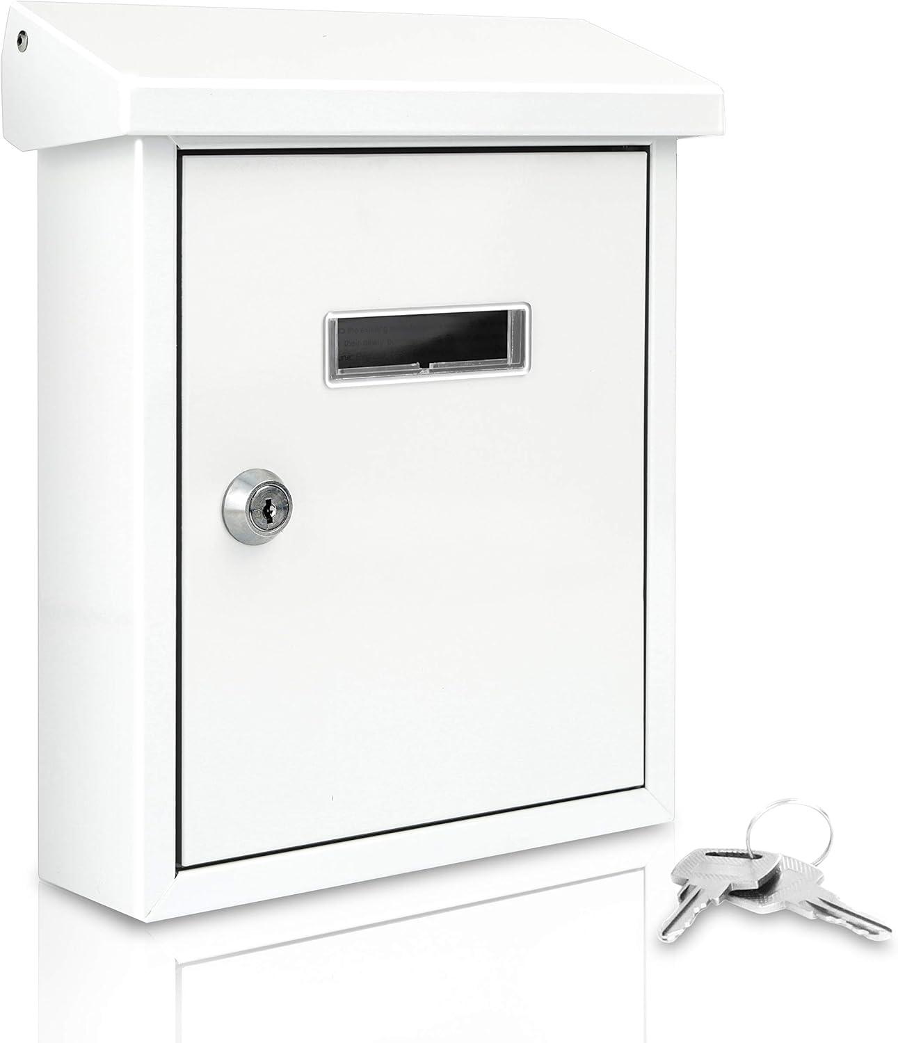 SereneLife Wall Mount Mailbox, Locking, Indoor/Outdoor, Medium, Black Metal, Single Compartment