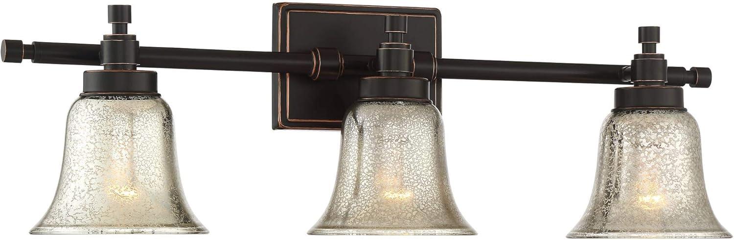 Possini Euro Design Varra Rustic Industrial Wall Light Bronze Hardwire 26 1/2" 3-Light Fixture Bell Mercury Glass Shade for Bedroom Bathroom Vanity