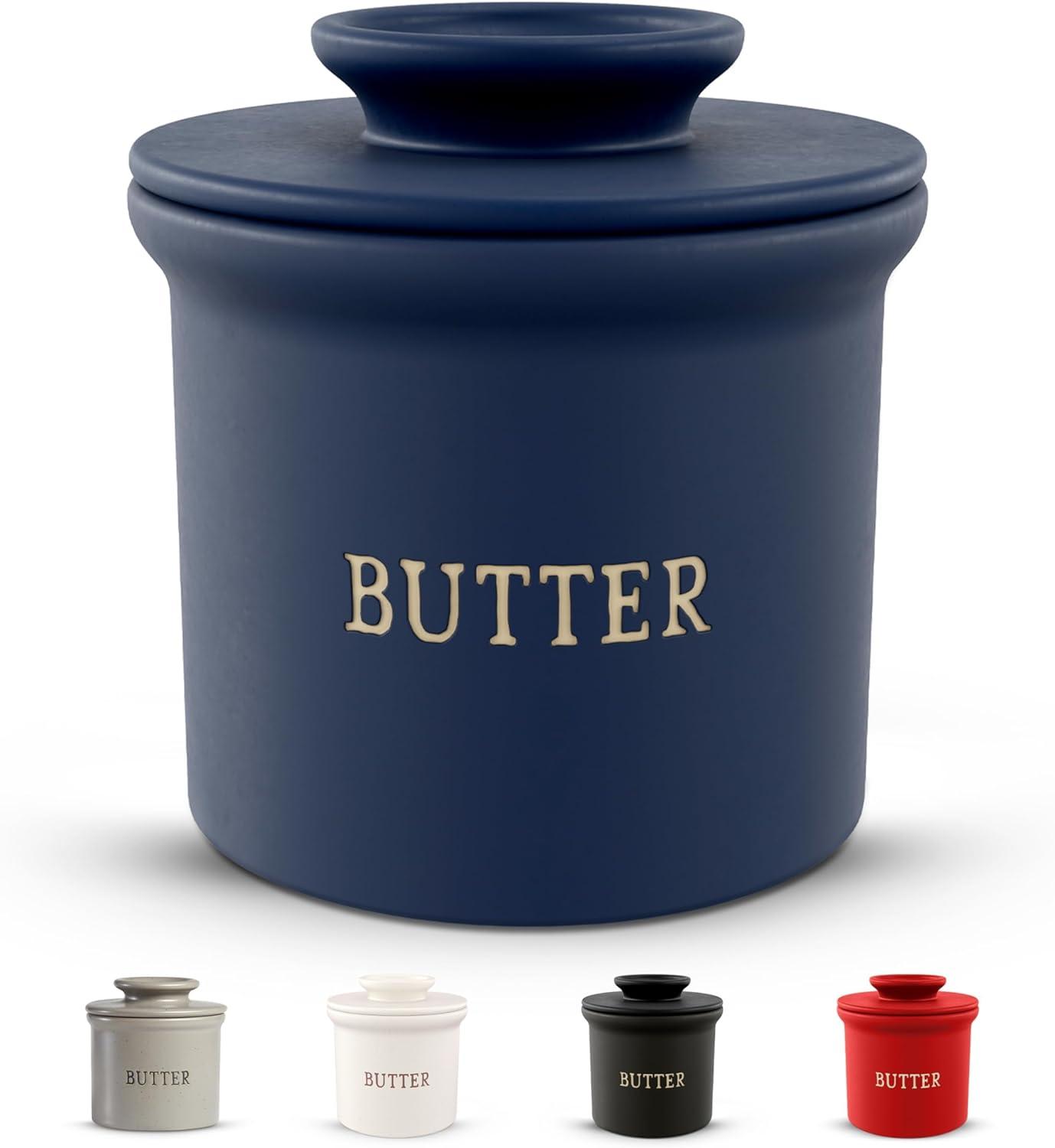 Kook Butter Keeper Dish, Ceramic Crock with Lid, For Soft Butter