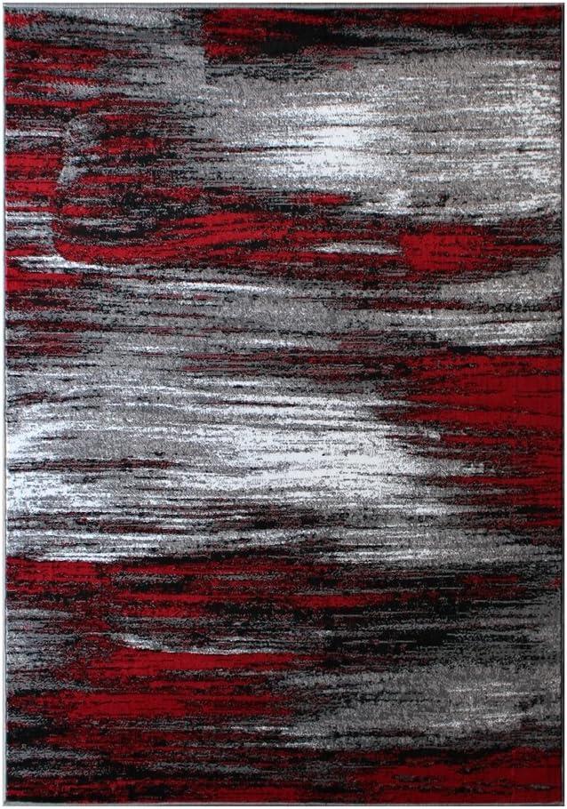 6' x 9' Red and Gray Ombre Synthetic Area Rug