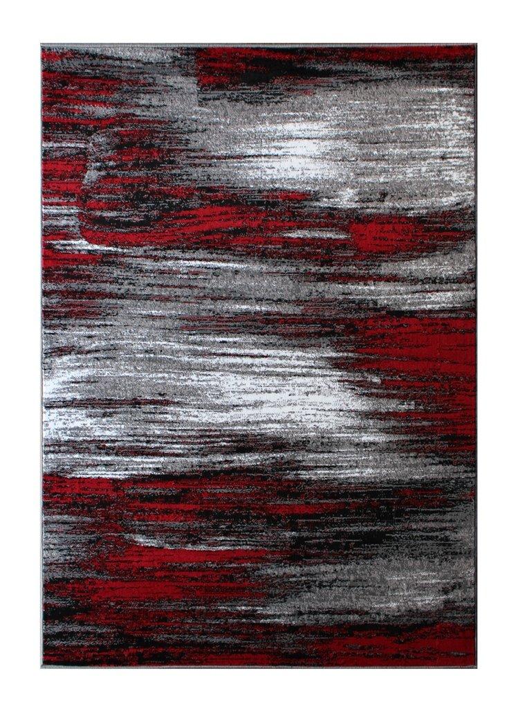 BizChair Modern Contemporary Area Rug, Red Grey Black (5 Feet X 7 Feet)
