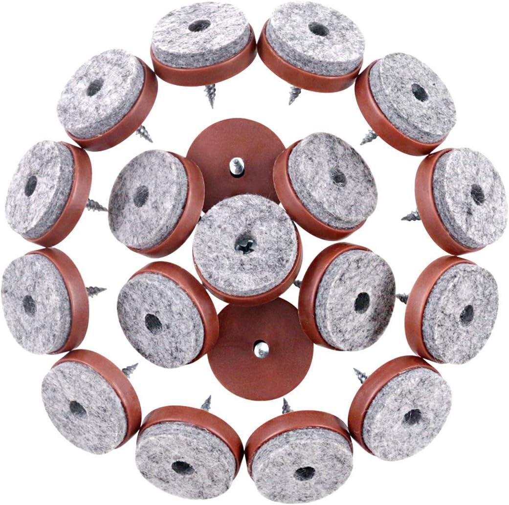 Swpeet 52Pcs 20mm Brown Furniture Felt Pads Non Slip Furniture Pads with Screw-on Felt Pad Furniture Slider Floor Protector for Wooden Leg Feet of Chair Table Sofa