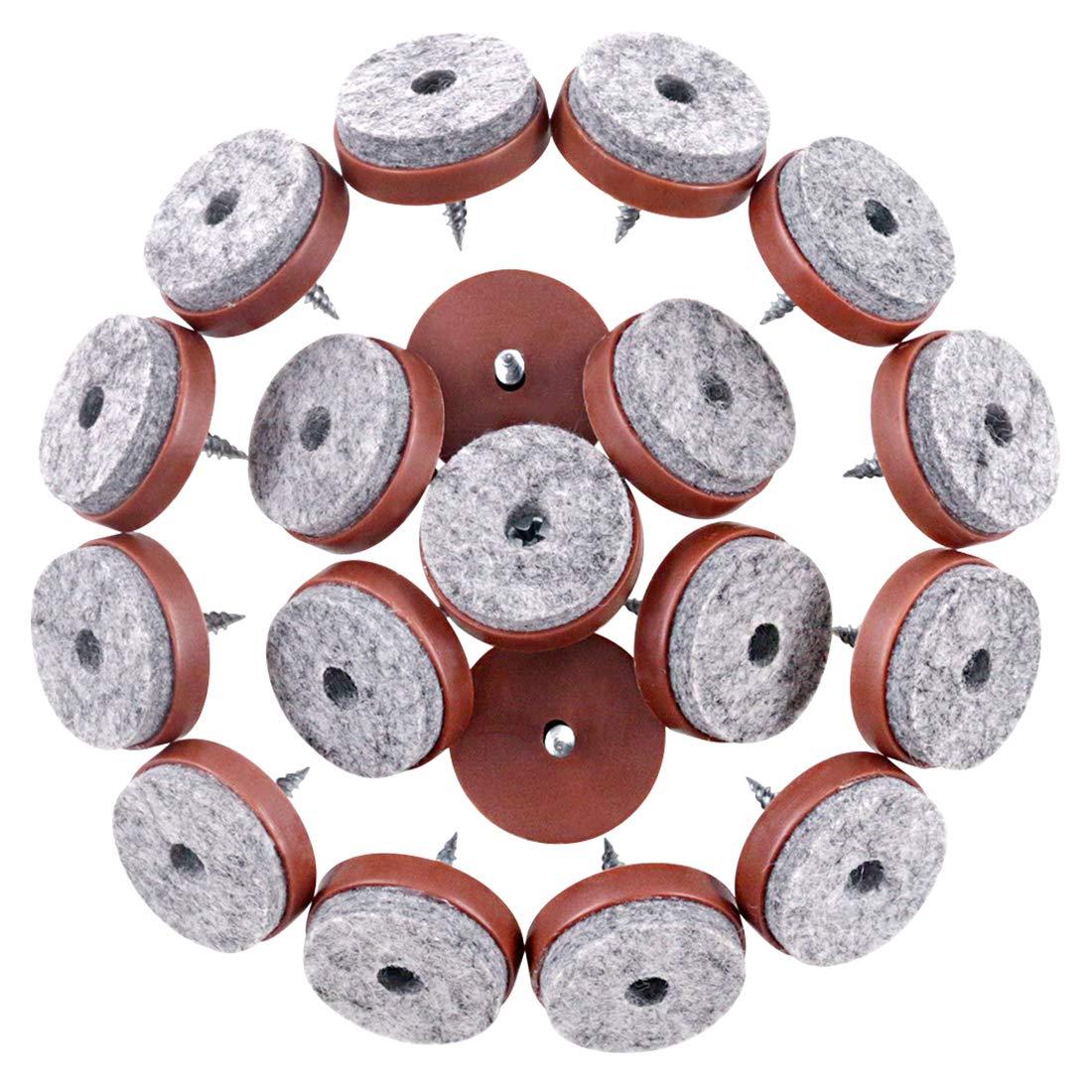 Swpeet 52Pcs 20mm Brown Furniture Felt Pads Non Slip Furniture Pads with Screw-on Felt Pad Furniture Slider Floor Protector for Wooden Leg Feet of Chair Table Sofa