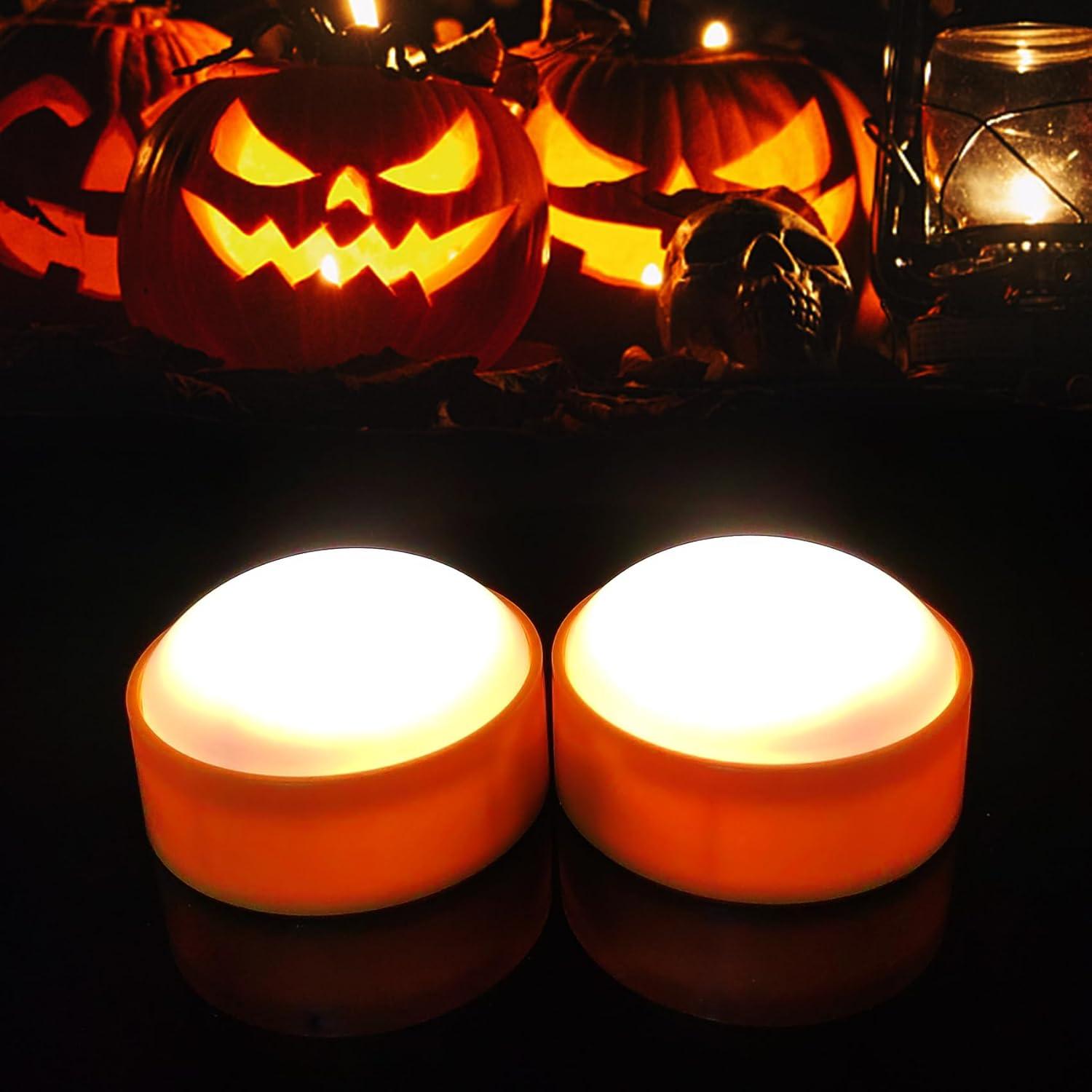 Deago 2 Pack Halloween LED Pumpkin Lights with Remote and Timers Battery Operated Orange Jack-O-Lantern Lights Flameless Candles for Halloween Decorations