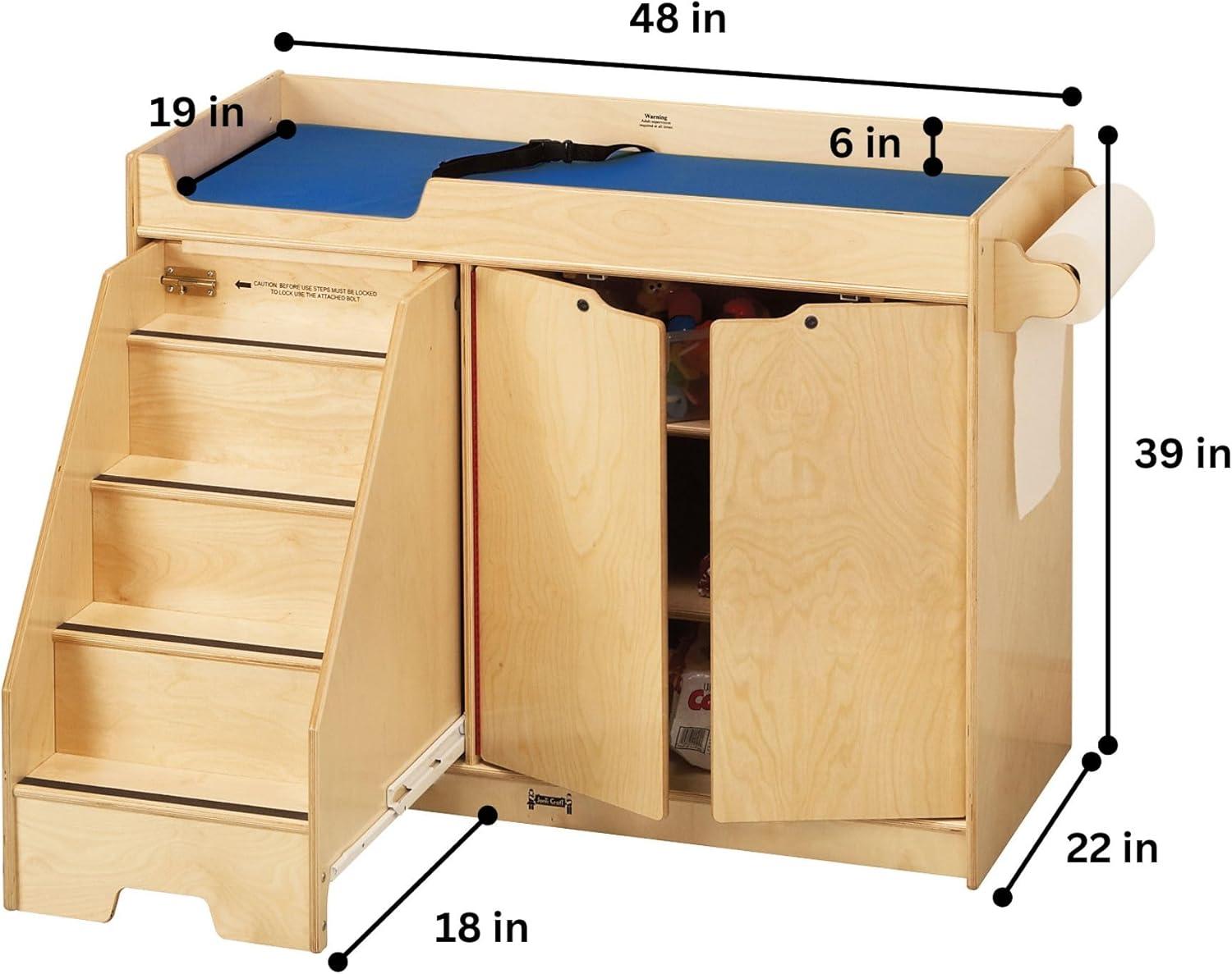 Natural Wood Changing Table with Pull-Out Stairs and Storage