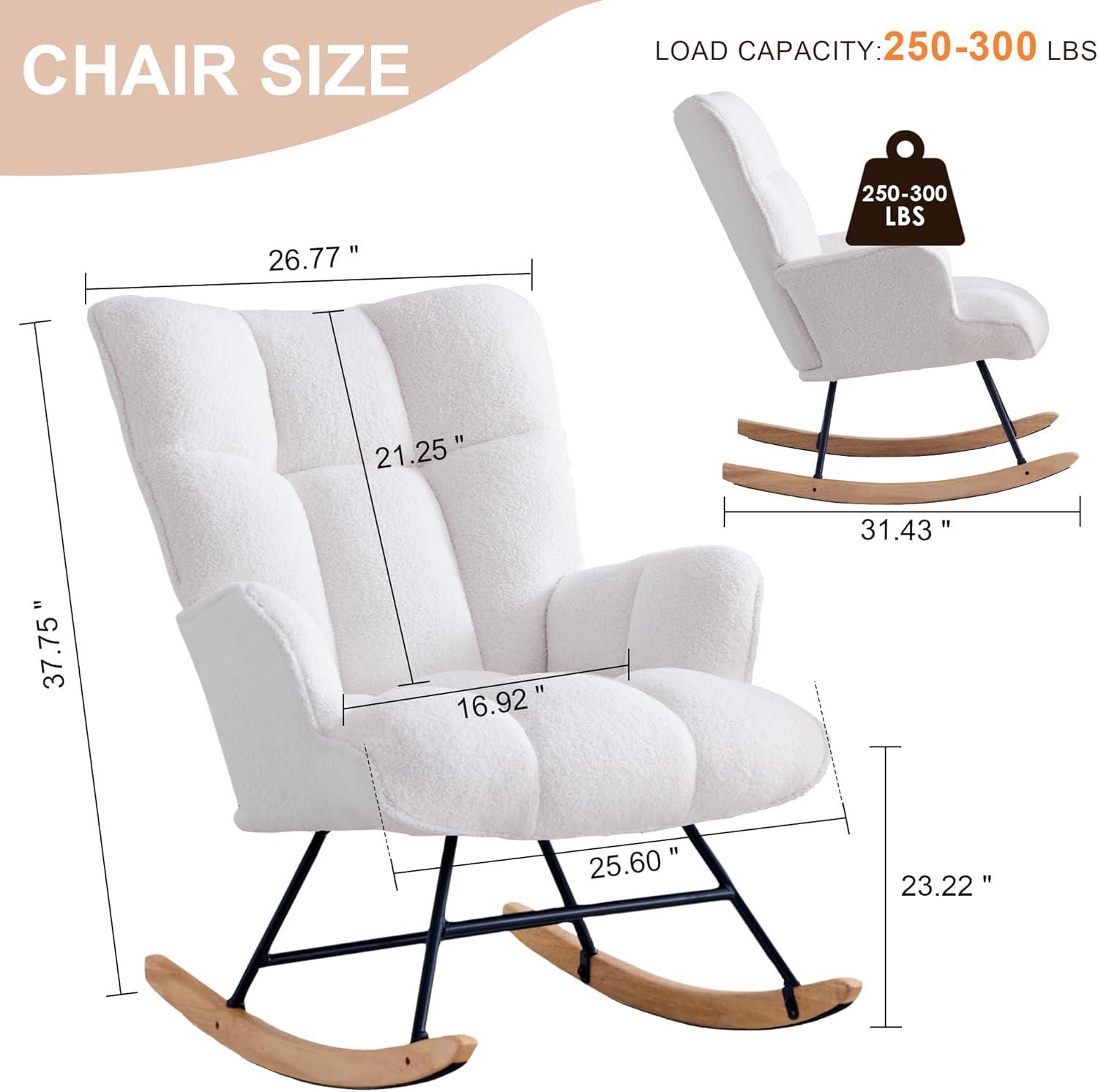 Glider Rocking Chair for Nursery, Leather Soft Upholstered Glider Rocker Armchair with High Backrest Accent Chairs for Nursery, Living Room, Bedroom