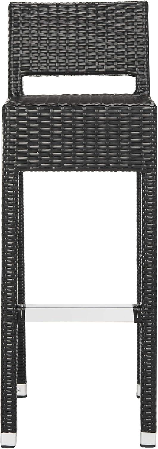 Transitional Black Wicker and Silver Metal Bar Stool