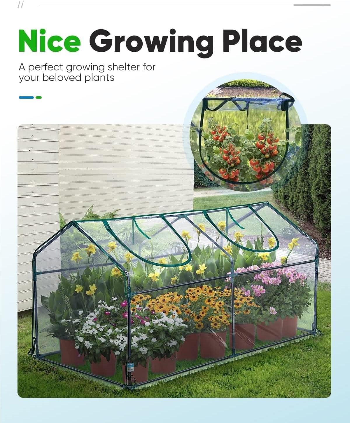 Green Steel Frame Mini Cloche Greenhouse with PE Cover