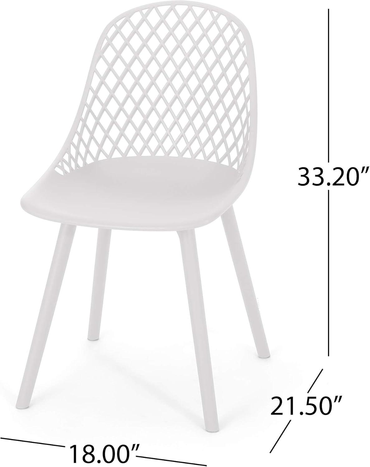 White Armless Outdoor Dining Chairs with Diamond Mesh Pattern, Set of 2