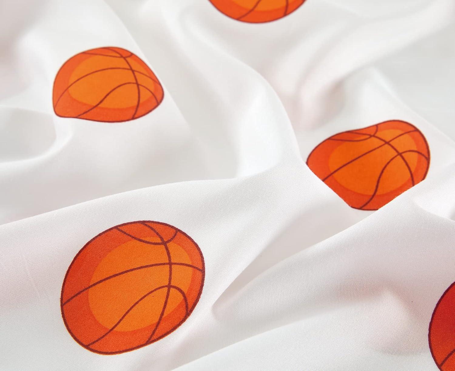 Chezmoi Collection 4-Piece Kids/Teens Sports Microfiber Sheet Set White Orange Basketball, Full Size