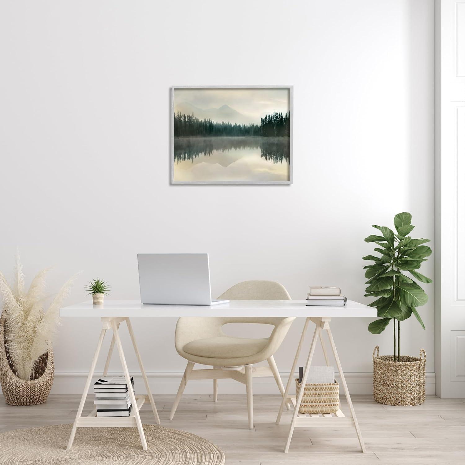 Stupell Industries Foggy Lake Forest Landscape Soft Nature Water Reflection Gray Framed Giclee, 24 x 30