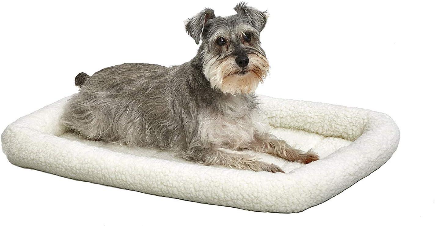 Large White Fleece Bolster Dog Bed with Padded Edges