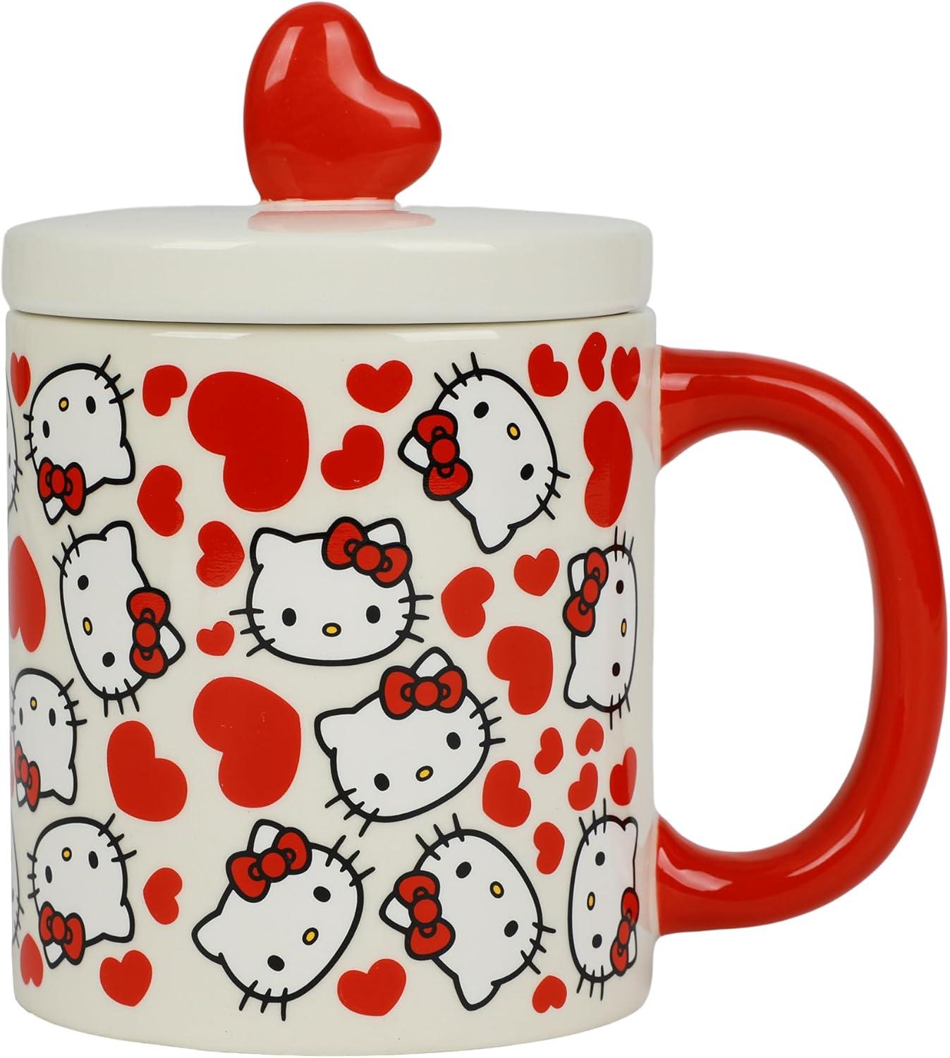 Hello Kitty Valentine's Day 16 Oz White Ceramic Lidded Mug