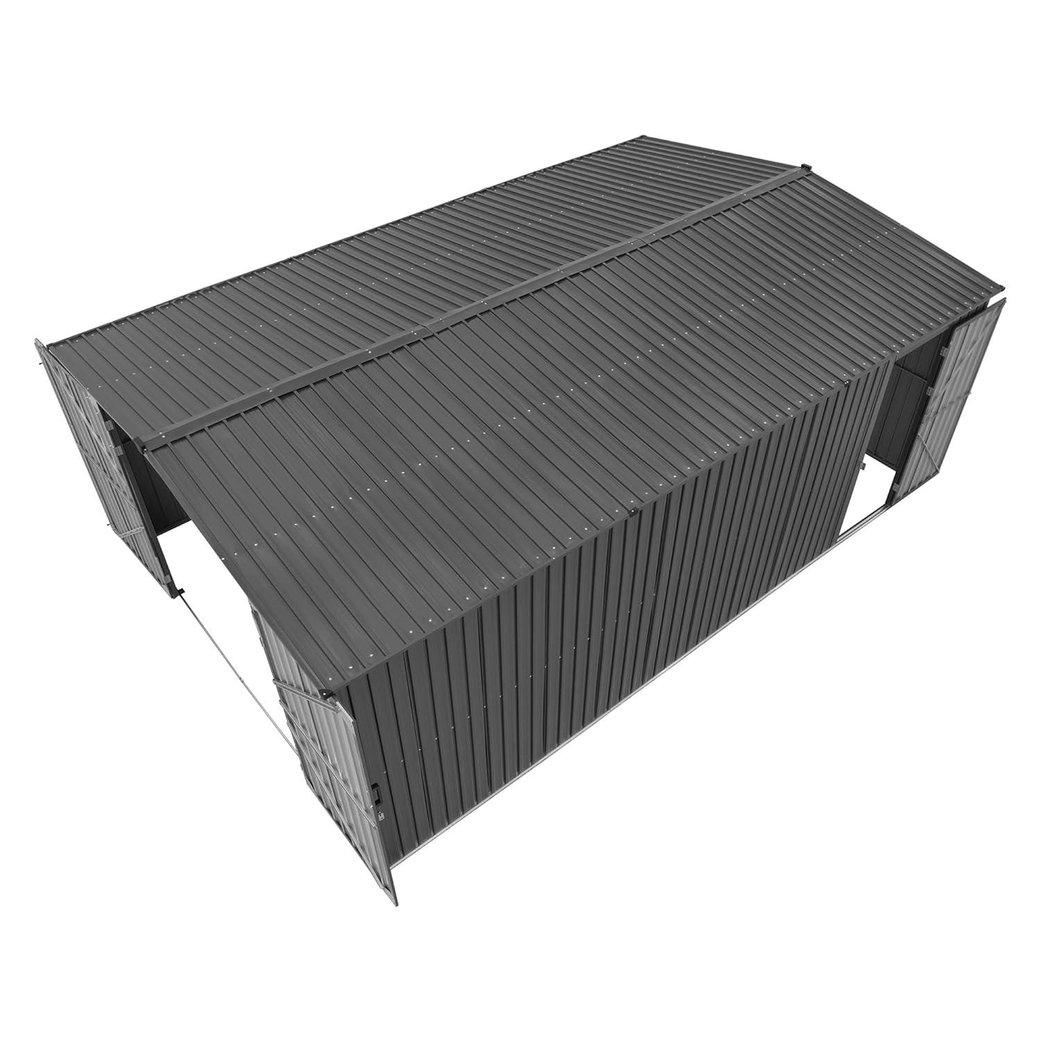 Sunjoy Sunjoy Outdoor Storage Shed 13 x 20 ft. Carport, Patio Metal Utility Large Storage Shed Garage with 2 Doors and 4 Vents, for Car, Truck, Bike, Garbage Can, Tool, Lawnmower