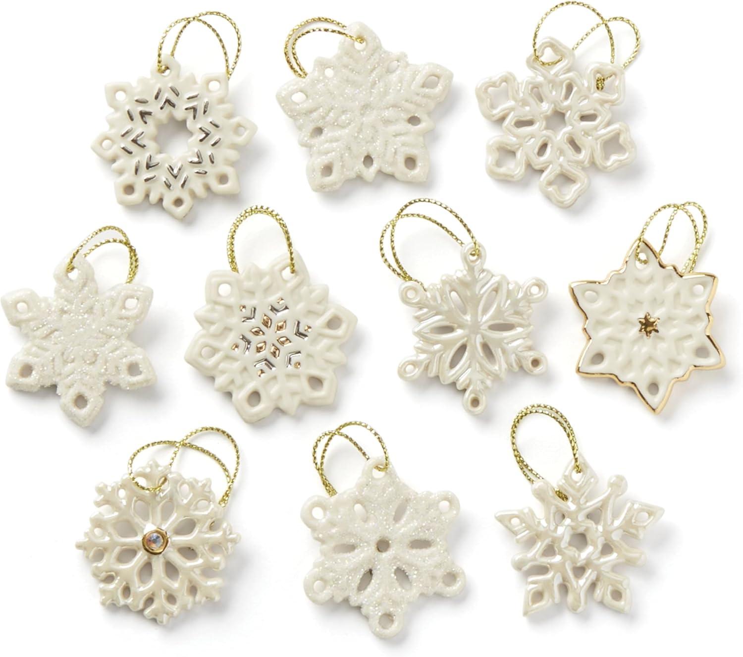 Mini White Porcelain Snowflake Ornament Set, 10-Piece