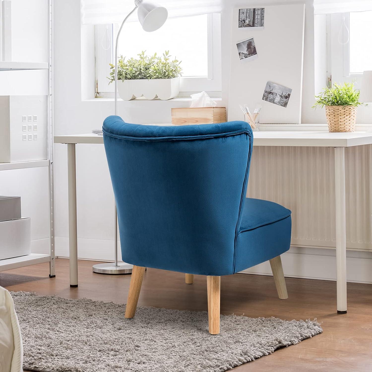 Yardi Yard Modern Armless Velvet Accent Chair with Wood Legs-Blue, Vanity Chair for Bedroom Desk