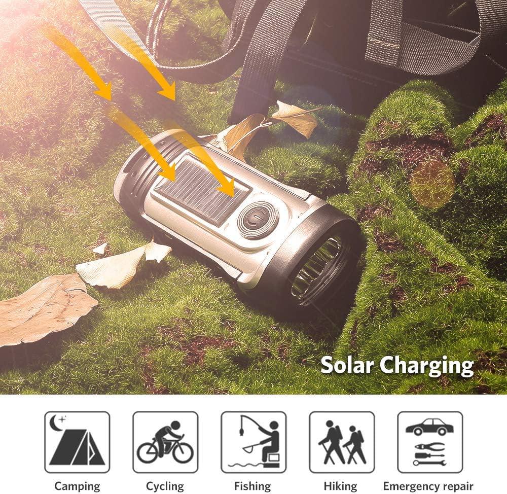 ThorFire Solar Flashlight Hand Crank Solar Powered Rechargeable Flashlight IPX6 Waterproof LED Emergency Lights Dynamo Torch Ideal for Camping Outdoor Climbing Backpack Hiking