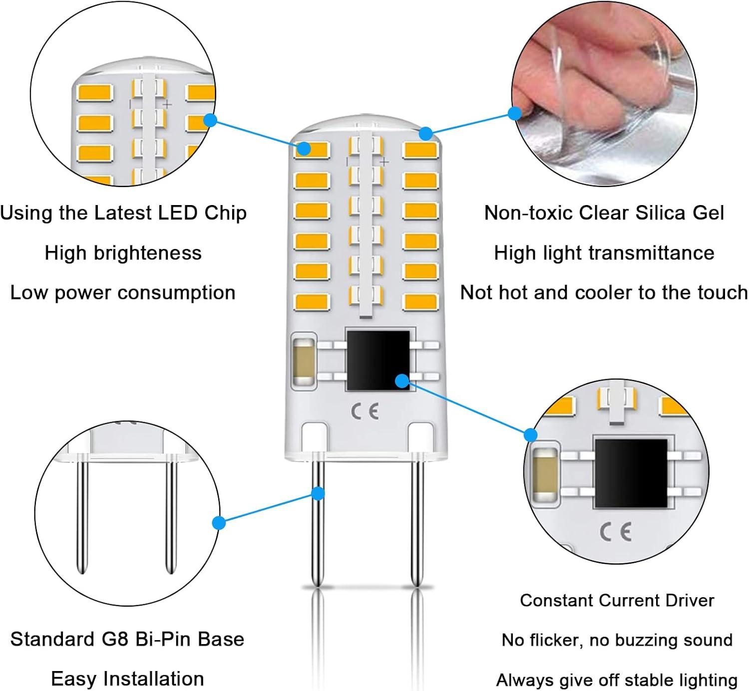 G8 LED Bulb Dimmable 3W Warm White 3000K T4 Bi-Pin Base 120V 20W-25W Halogen Bulb Replacement for Under Cabinet, Counter Lighting (12-Pack)