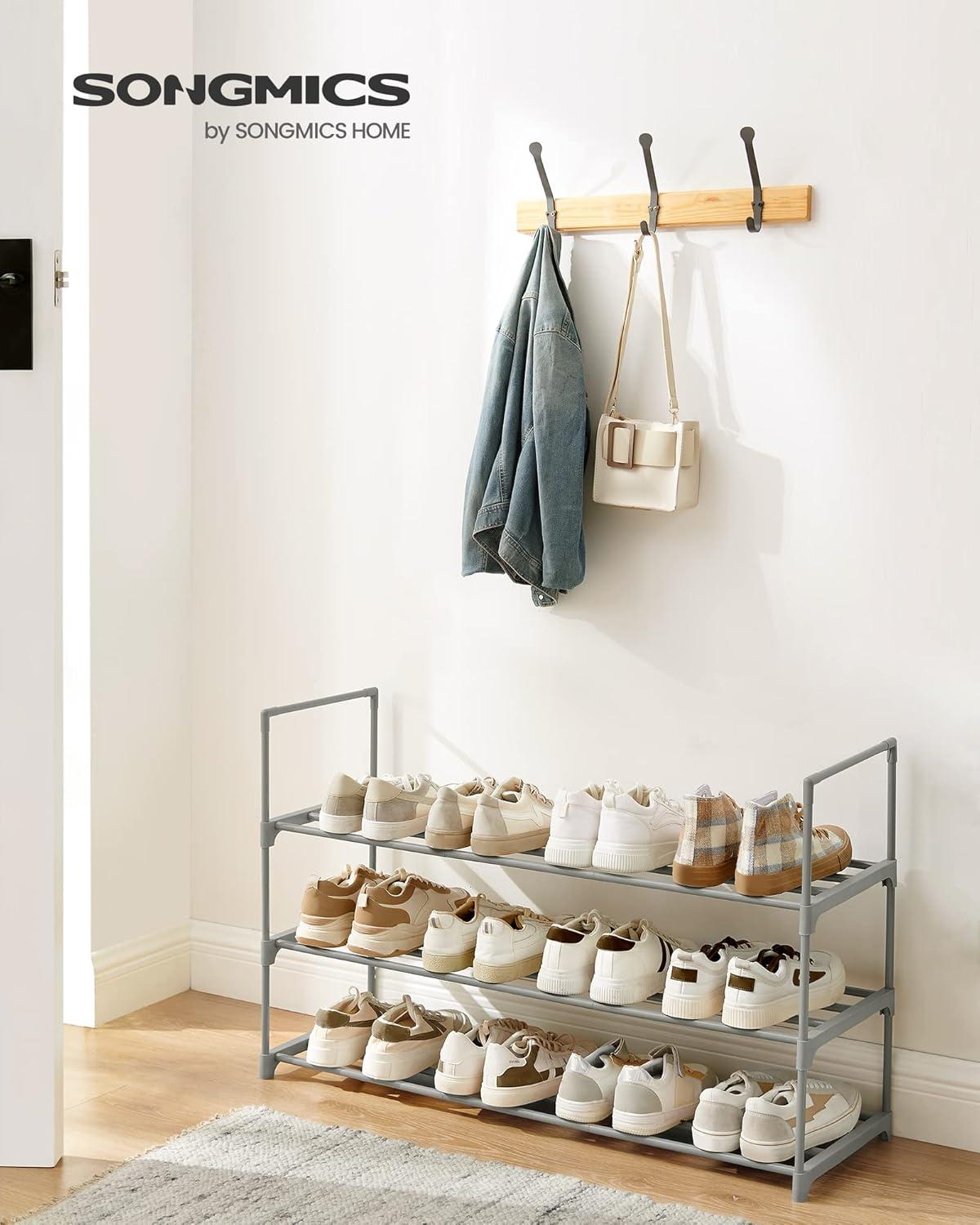 Grey 3-Tier Metal and Plastic Shoe Rack