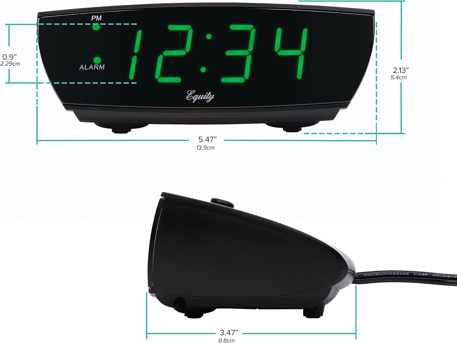 Equity Black Plastic Digital Alarm Clock with Green LED Display