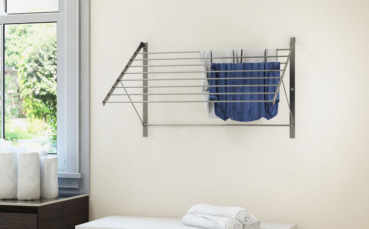 Silver Stainless Steel Wall-Mounted Folding Drying Rack Set