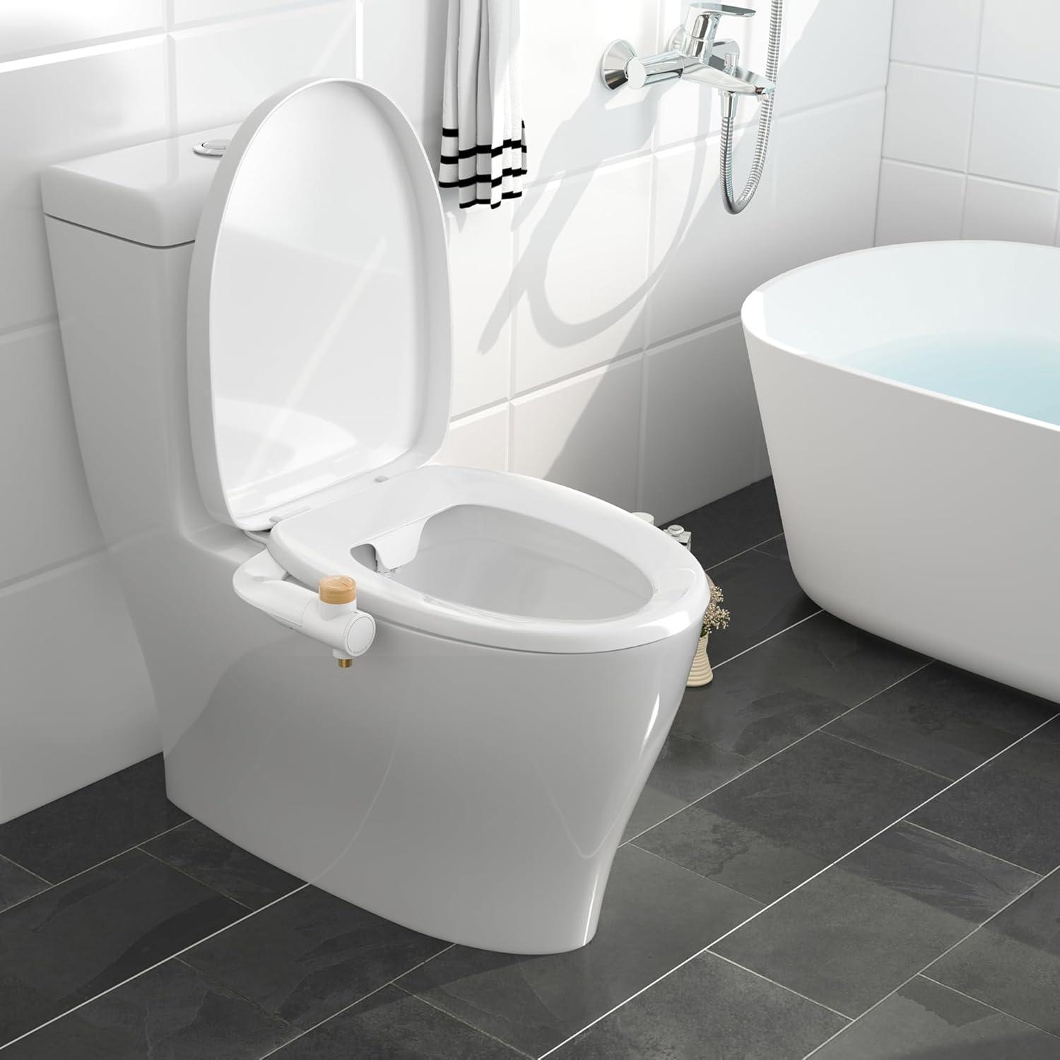 Bio Bidet Essential Bidet Toilet Attachment in White with Dual Nozzle, Fresh Water Spray, Non Electric, Easy to Install, Brass Inlet and Internal Valve,