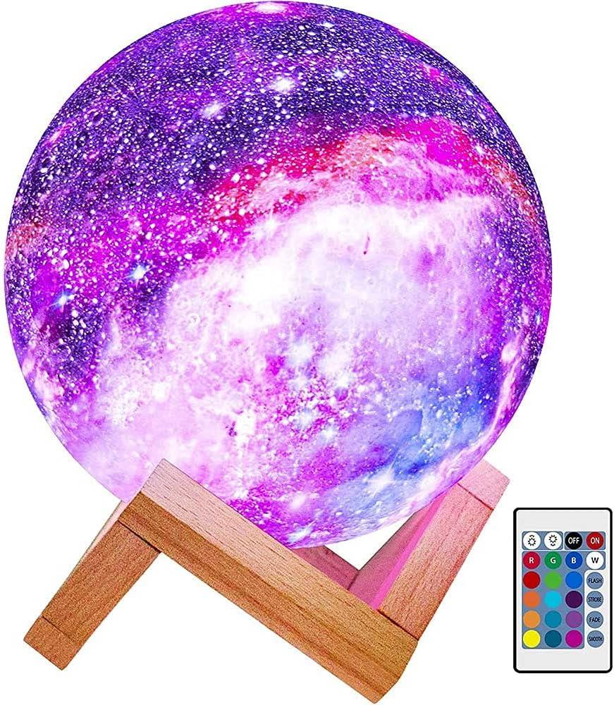 WBM LLC Himalayan Glow 3D galaxy Moon Lamp, 16 Multi-Color LEDs, Unique Idle Gift for Girls, Women