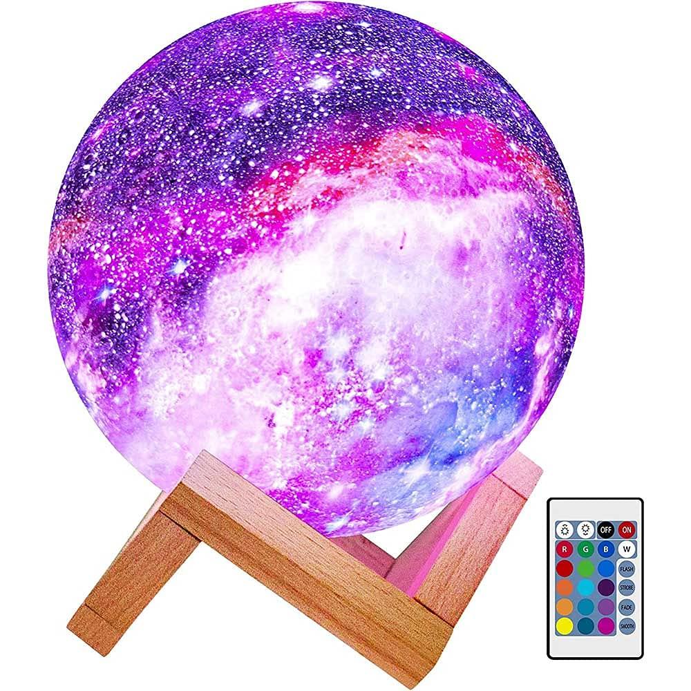WBM LLC Himalayan Glow 3D galaxy Moon Lamp, 16 Multi-Color LEDs, Unique Idle Gift for Girls, Women