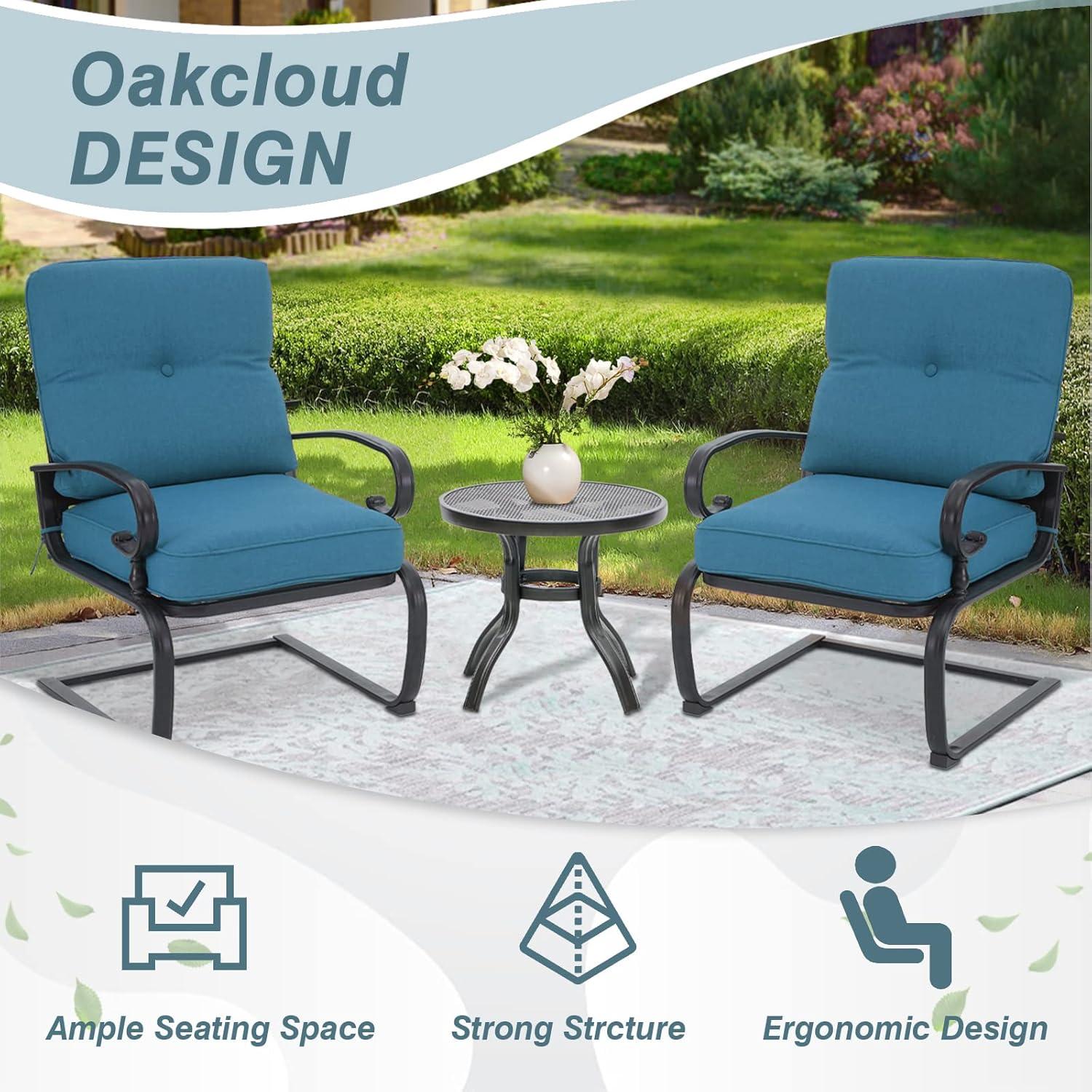 SUNCROWN 3-Piece Patio Furniture Outdoor Bistro Set Spring Metal Chairs and Round Bistro Table, Blue