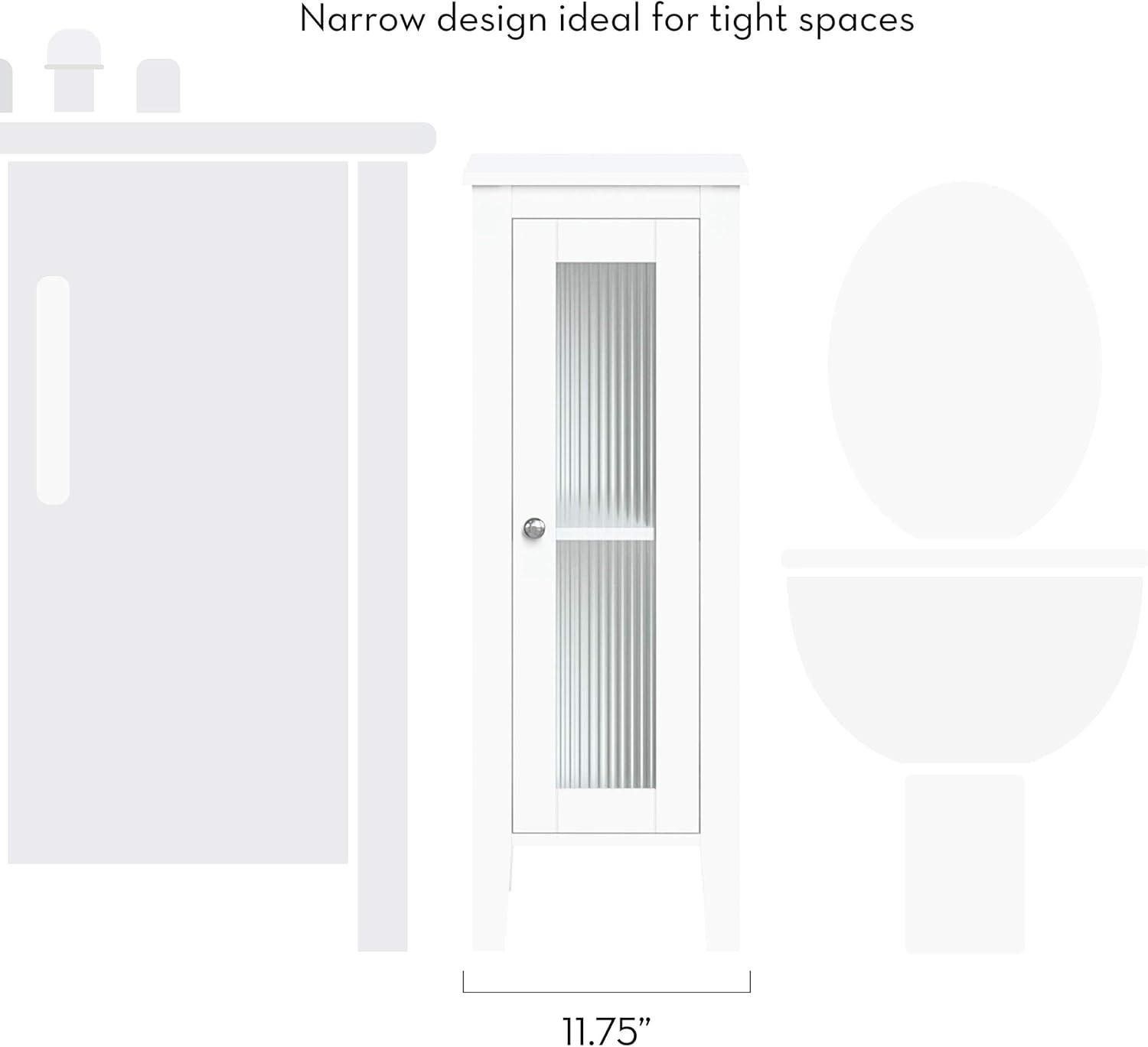 White Slim Bathroom Cabinet with Reeded Glass Door and Adjustable Shelves