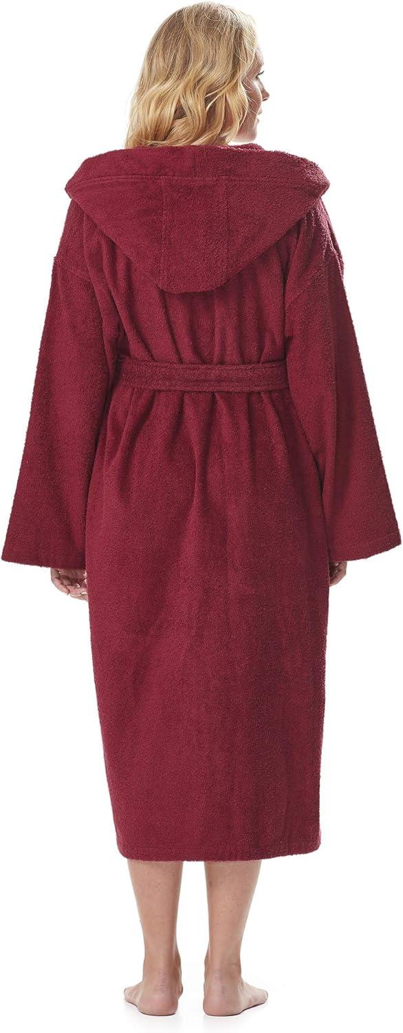 Women's Small Burgundy Cotton Hooded Full Length Bathrobe