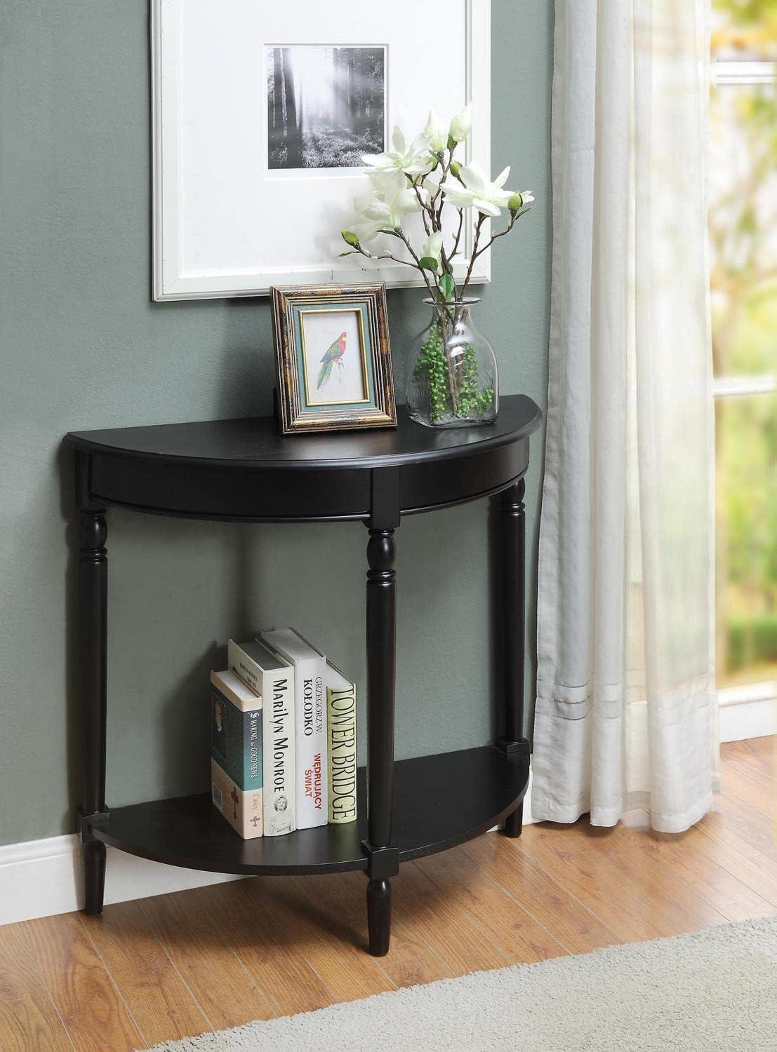 Convenience Concepts French Country Half-Round Entryway Table with Shelf, Black