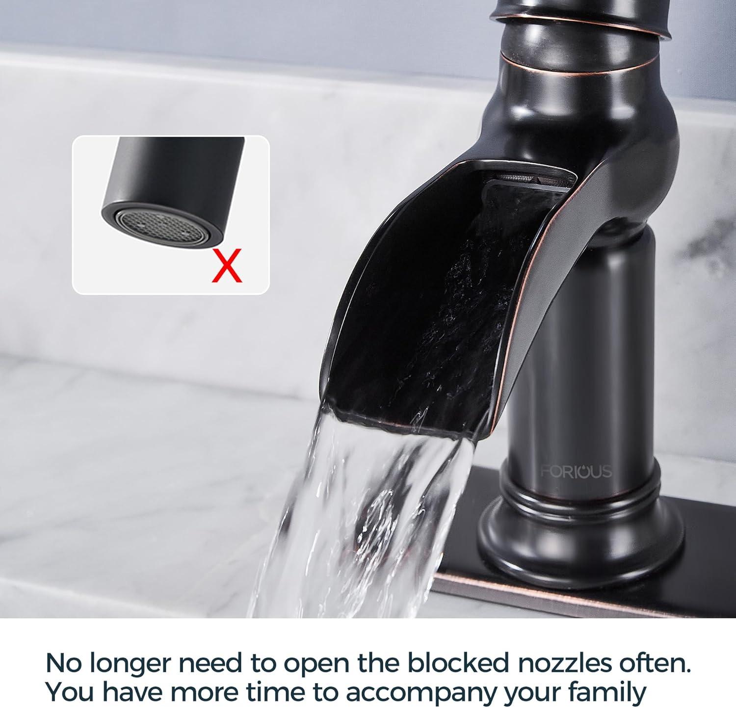 Oil Rubbed Bronze Waterfall Bathroom Sink Faucet with Pop-Up Drain