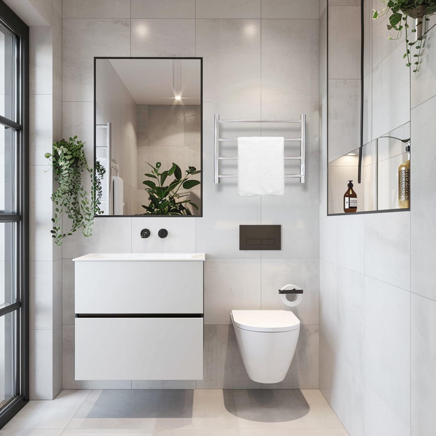 VEVOR 4 Bars Towel Warmer Rack, Wall Mounted Heated Towel Rack for Bathroom, IPX5 Waterpoof Towel Heater Rack with Timer & LED Display Screen, 5 Levels Adjustable Temperature Towel Heater, Silver