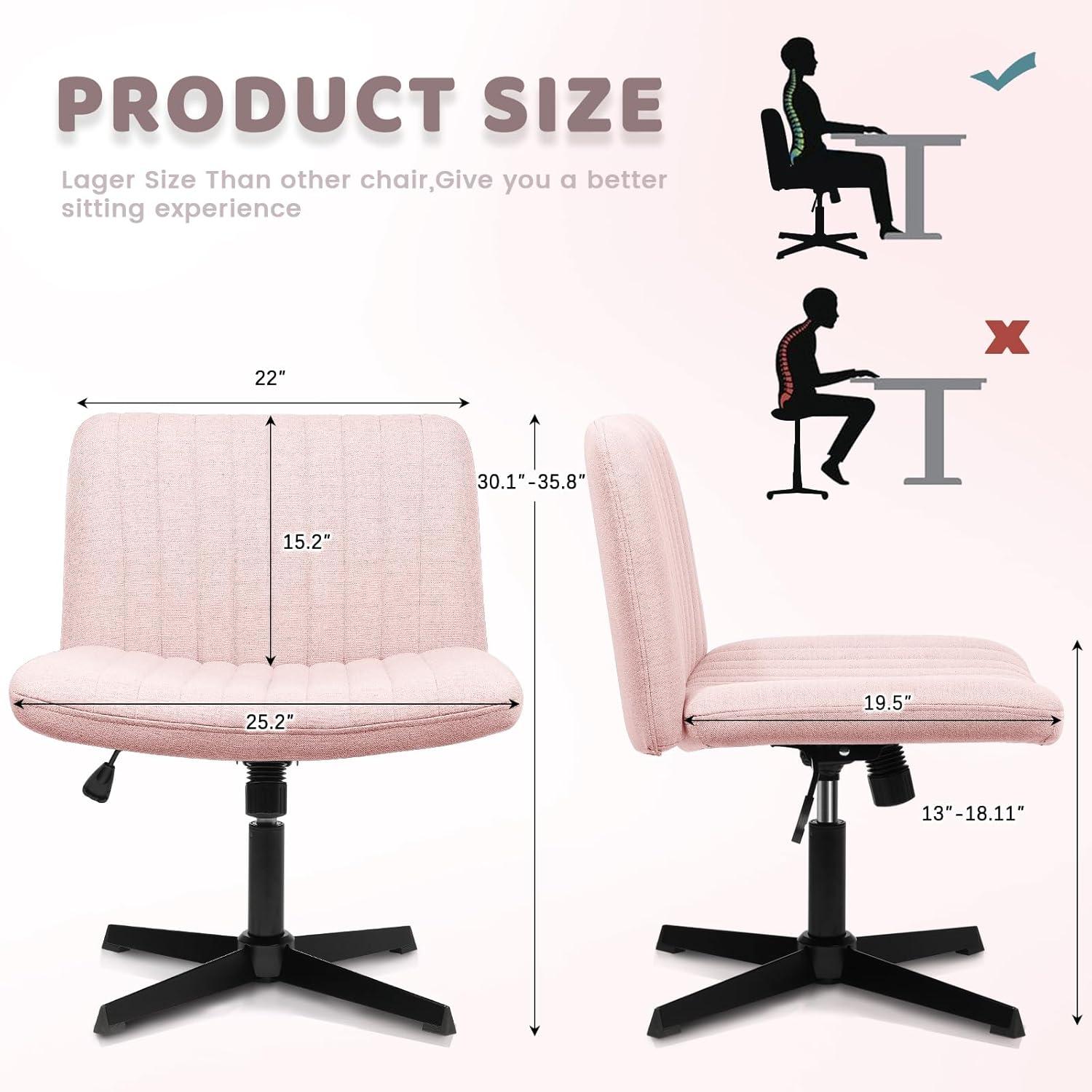 FDW Criss Cross Chair Armless Office Chair No Wheels Modern Swivel Height Adjustable Ergonomic Desk Chair With Wide Seat Computer Task Vanity Chair For Home Office