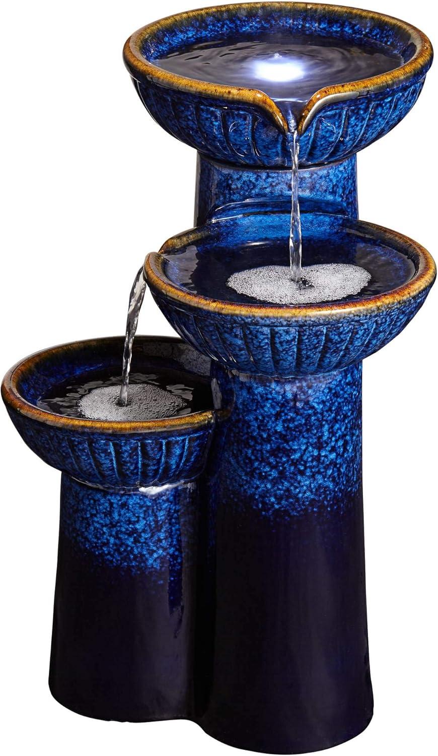 John Timberland Modern Outdoor Floor Water Fountain with Light LED 26 3/4" High Cascading Bowls for Yard Garden Patio Deck