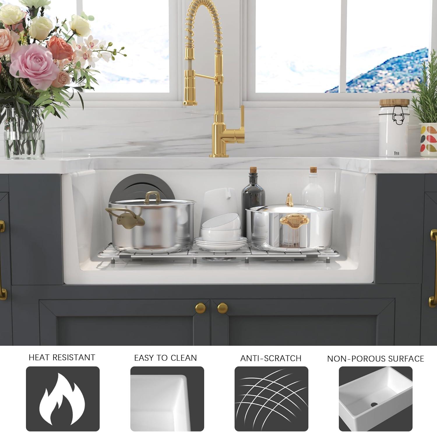 InchWhite Farmhouse Sink Deep Apron Sink Undermount Farmhouse Kitchen Sink Single Farm Sink