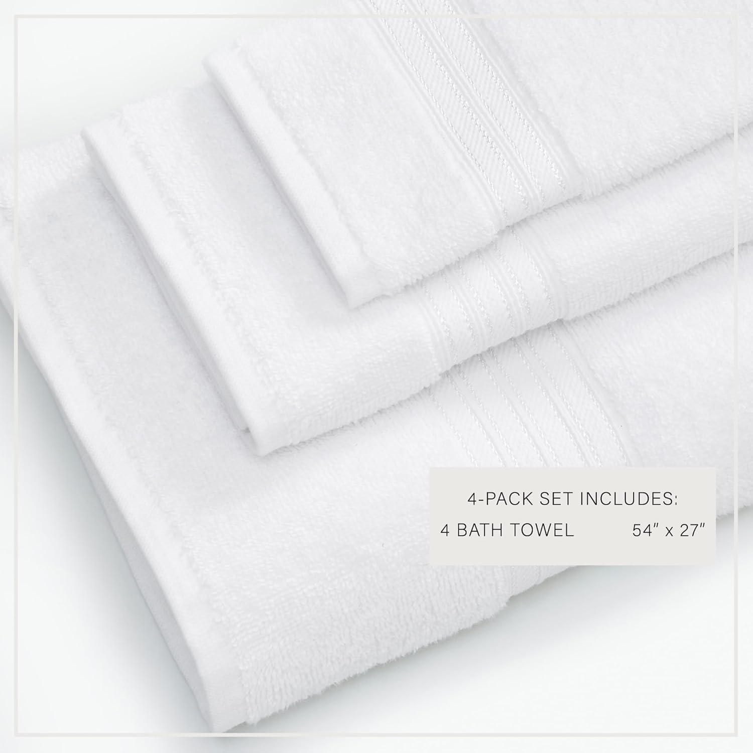 100% Cotton Quick-Dry Everday Towel Set - Great Bay Home (4 Pack Bath Towels, White)