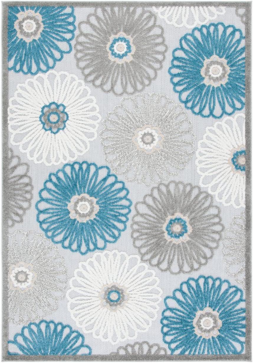 Beige and Blue Floral Synthetic Indoor/Outdoor Area Rug