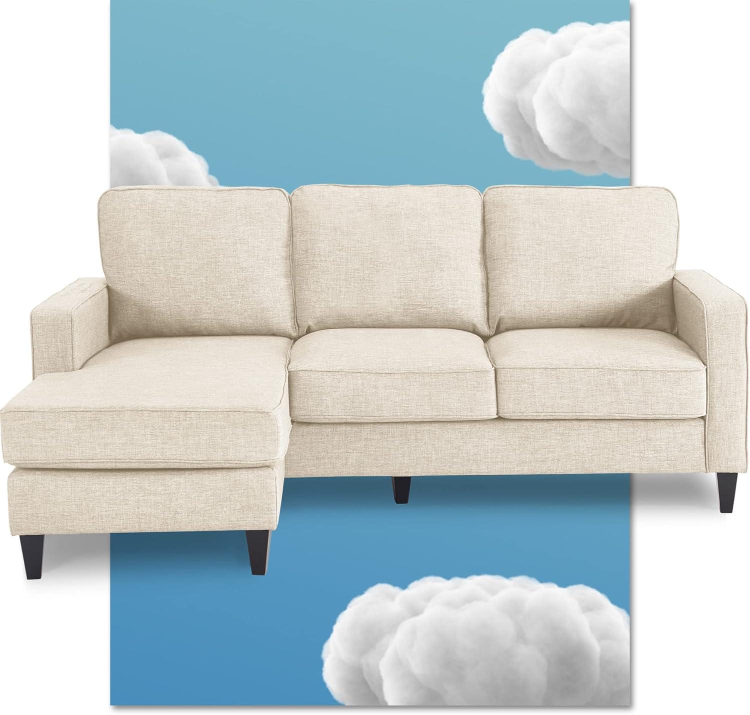 Serta Harmon 80'' Cream Microfiber Sectional Sofa with Square Arms