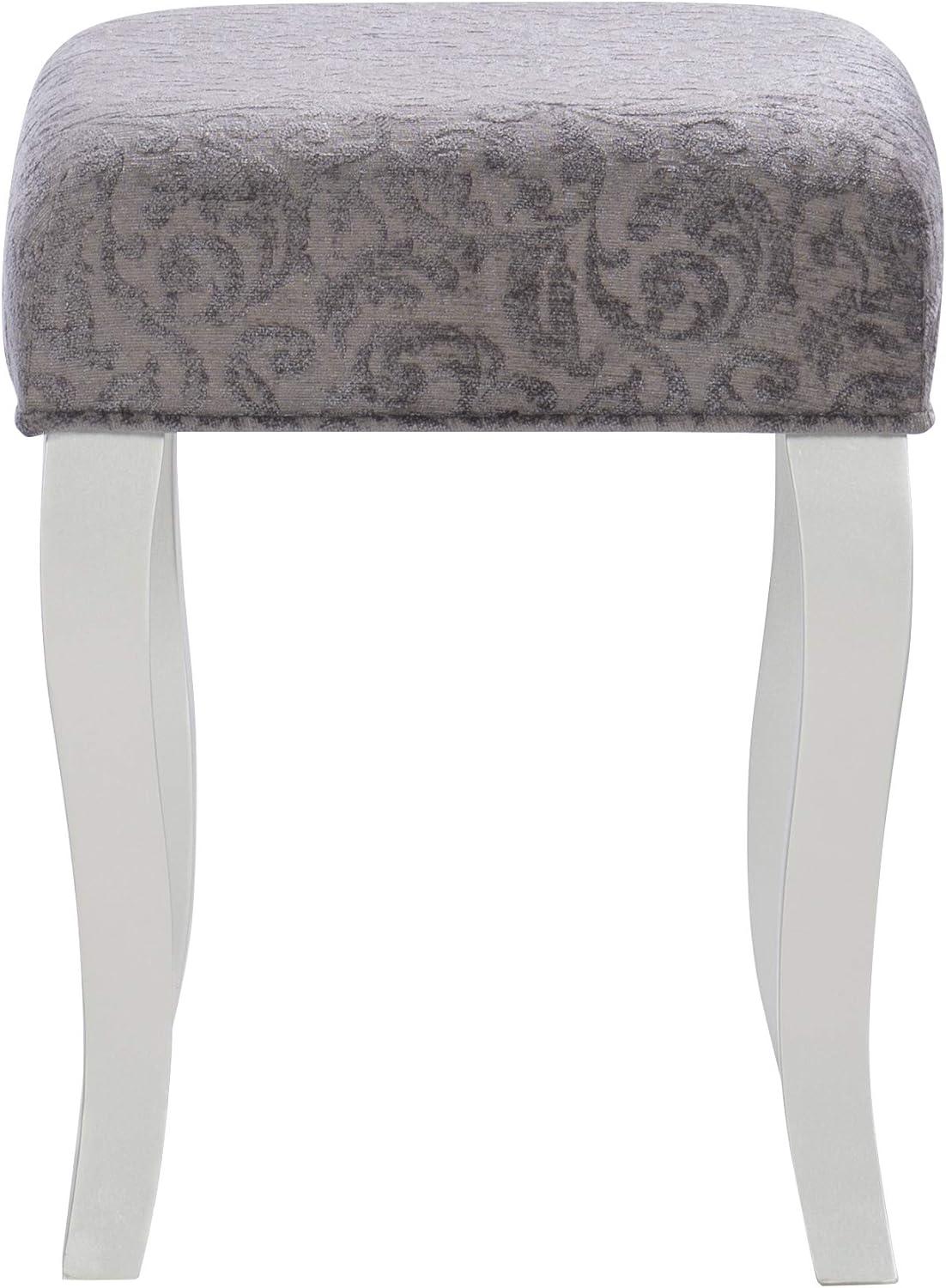 Harper Glam Flip-up Mirror Wood Vanity and Gray Upholstered Stool Mirror and Silver - Linon