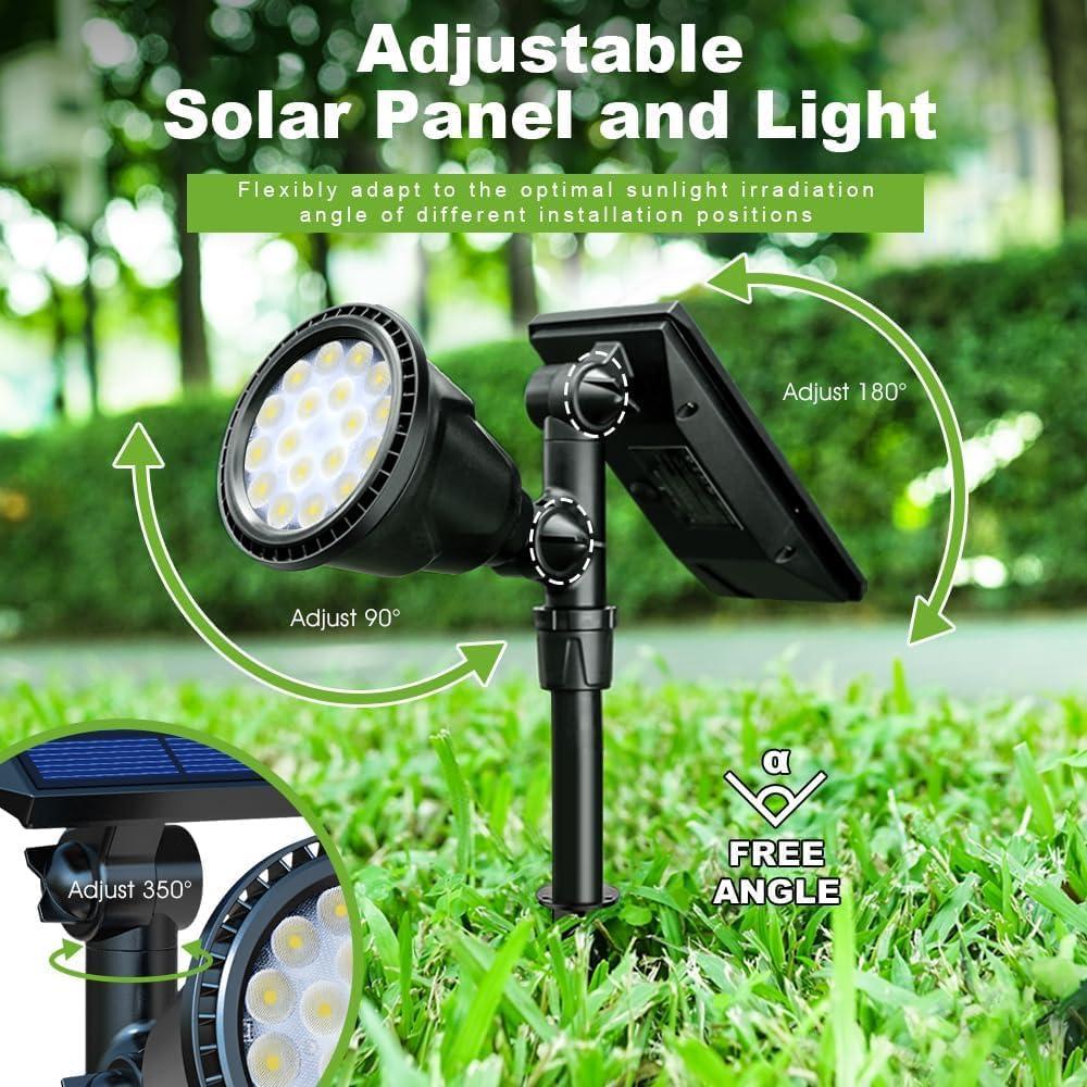 Adjustable Solar Powered Outdoor Spotlights with LED Lights, 2-Pack