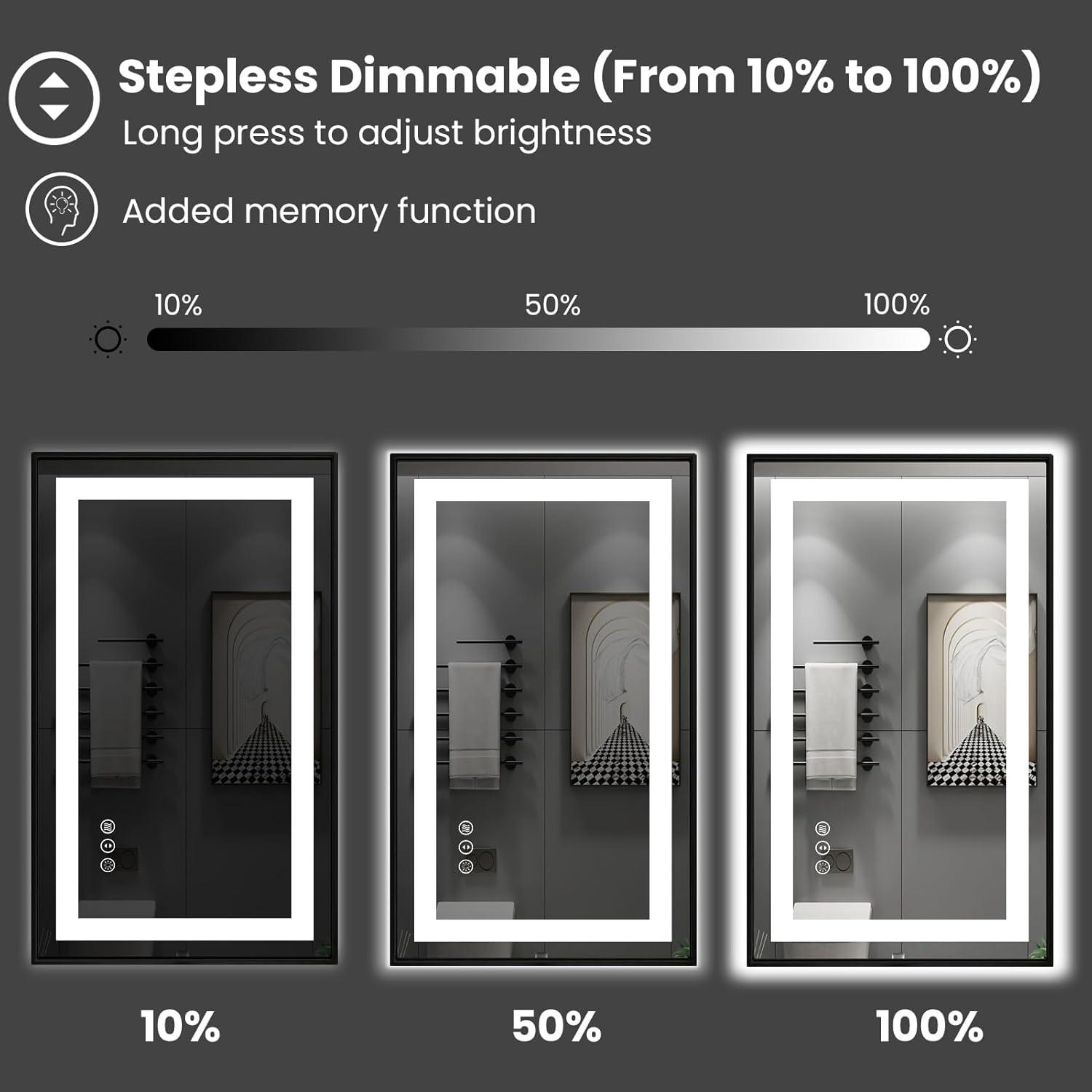 Amorho LED Mirror for Bathroom, 24"X32" with Front and Backlight, Stepless Dimmable Wall Mirrors with Anti-Fog, Shatter-Proof, Memory, 3 Colors, Double LED Vanity Mirror(Horizontal/Vertical)