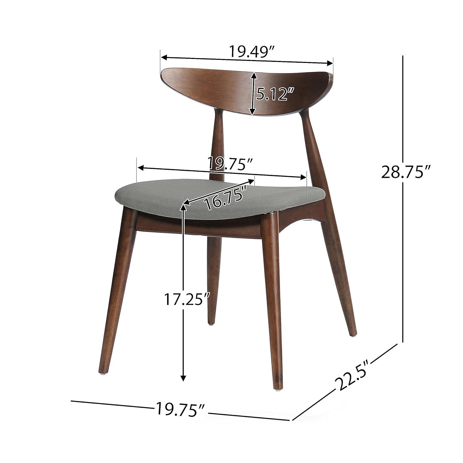 GDF Studio Wales Mid Century Modern Fabric Upholstered 5 Piece Dining Set, Light Gray and Walnut