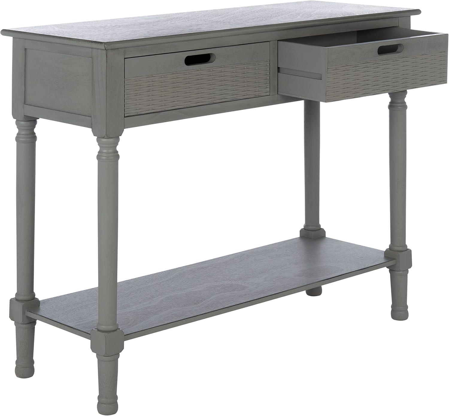 Distressed Gray Wood Console Table with Storage Drawers