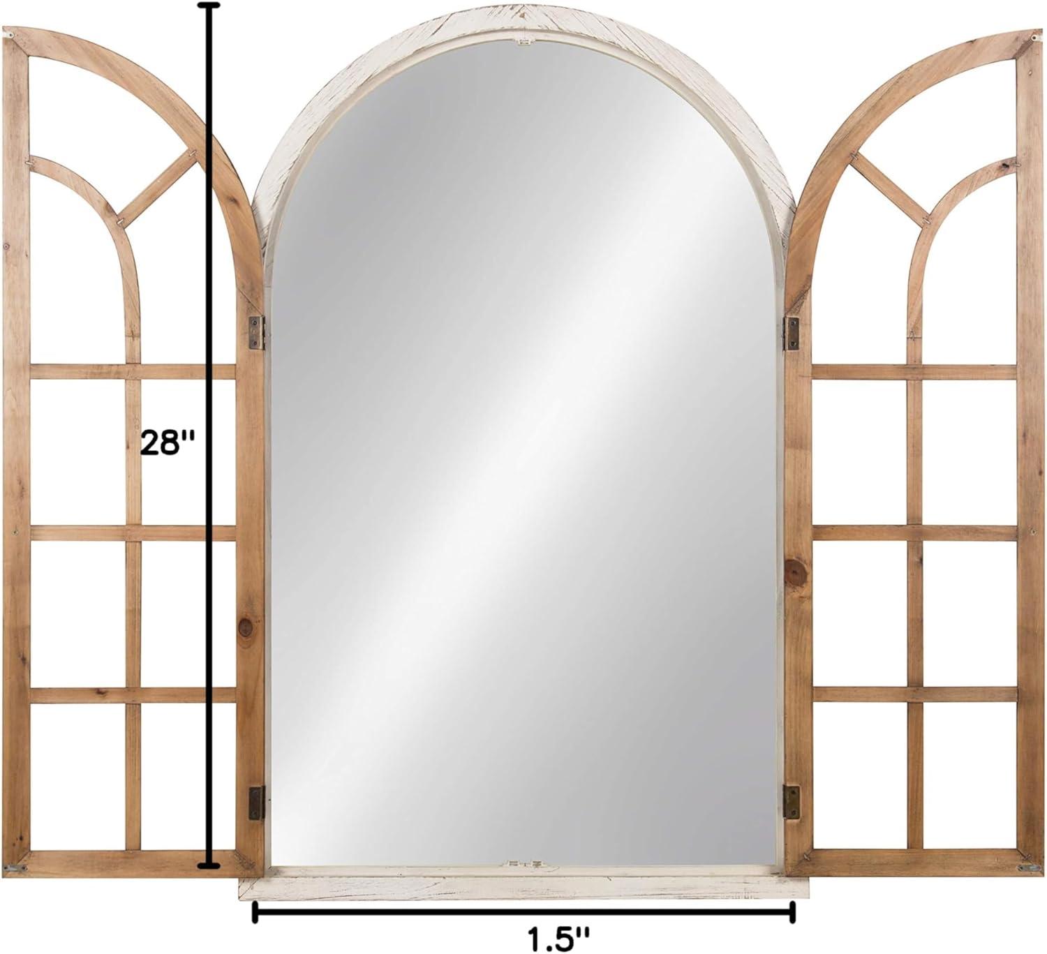 Kate and Laurel Boldmere Large Traditional Wood Windowpane Arch Mirror, 28x44, Rustic Brown and White