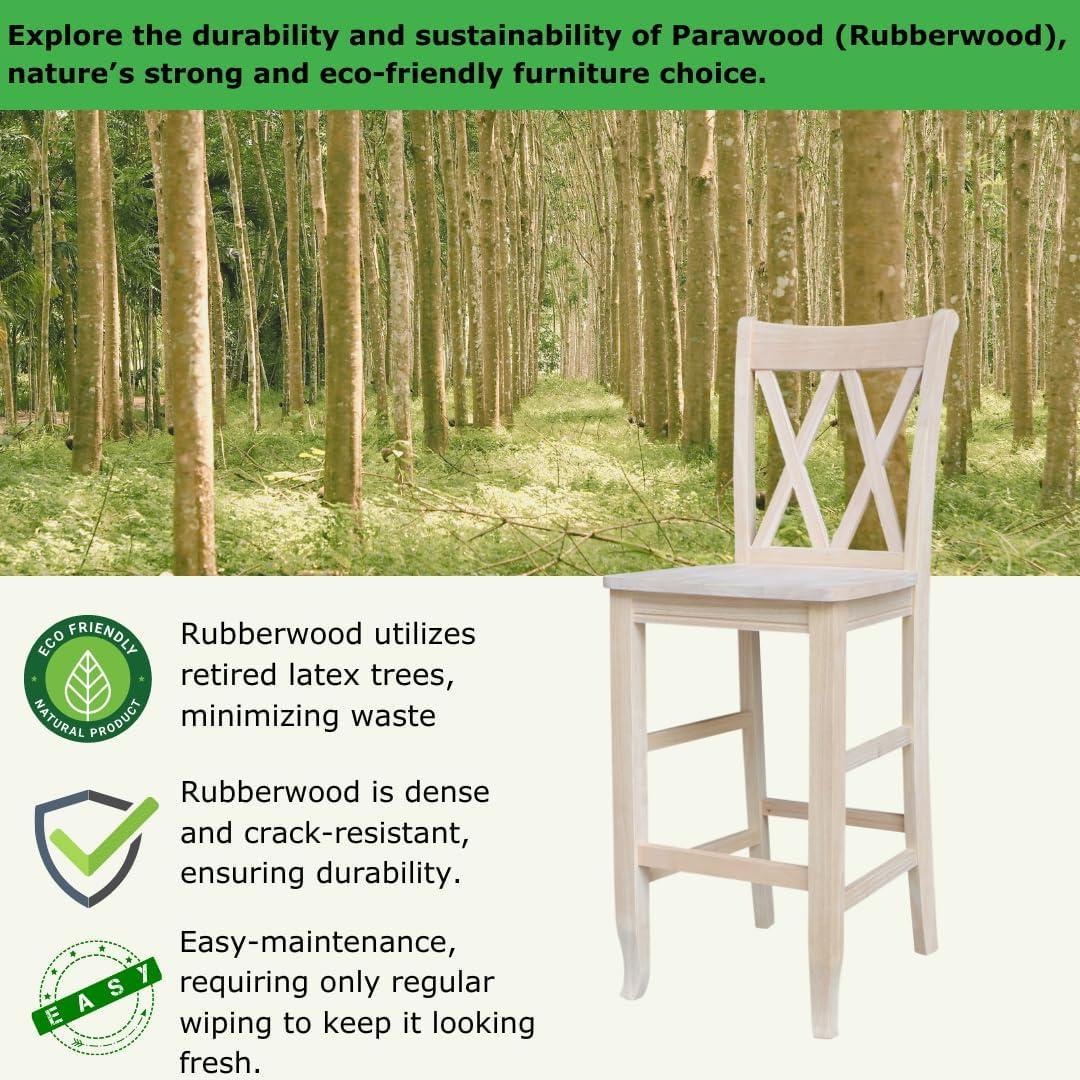 International Concepts 30" Double X Back Counter Height Barstool Unfinished: Solid Wood, Armless