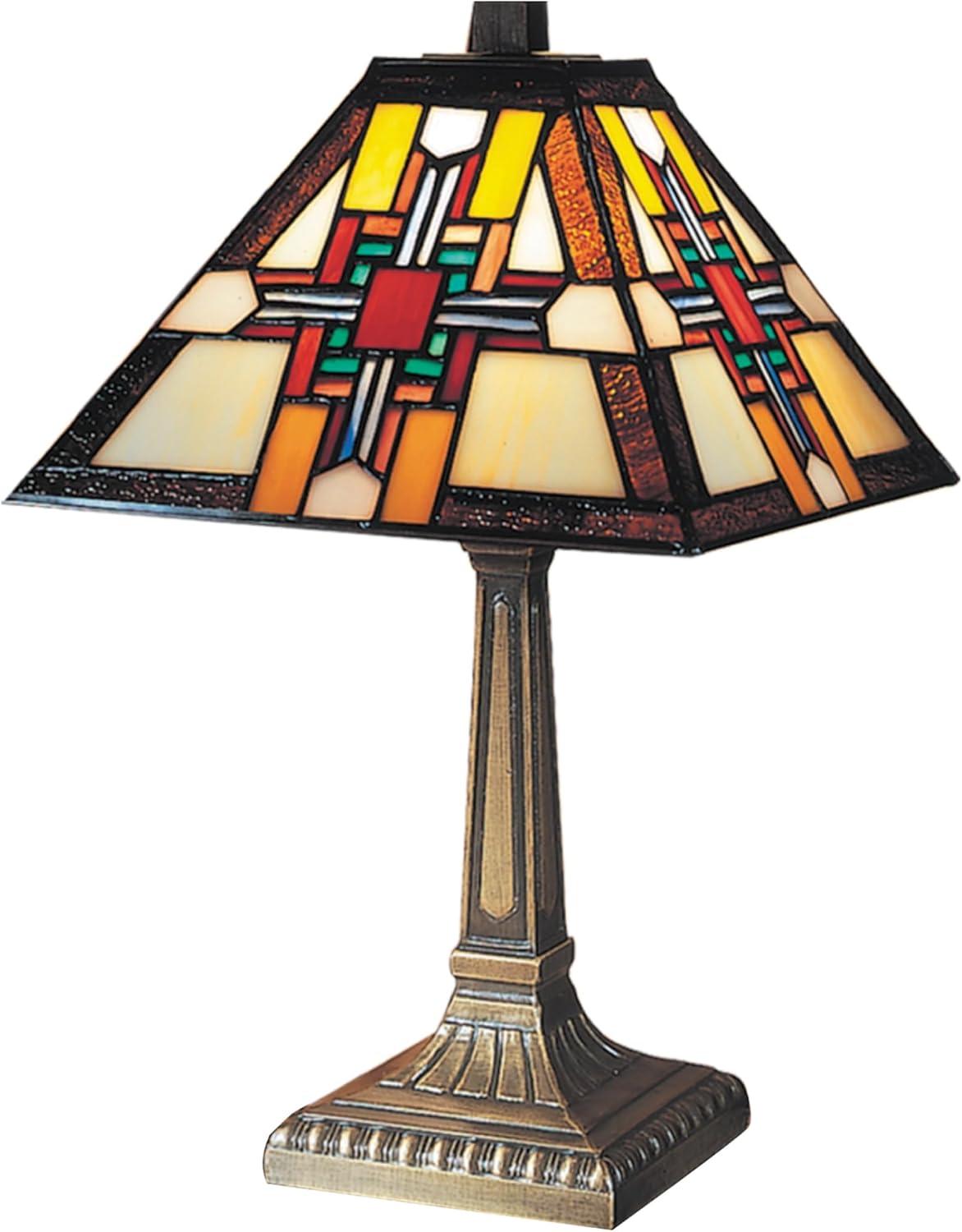 Antique Bronze Stained Glass Table Lamp with Art Shade